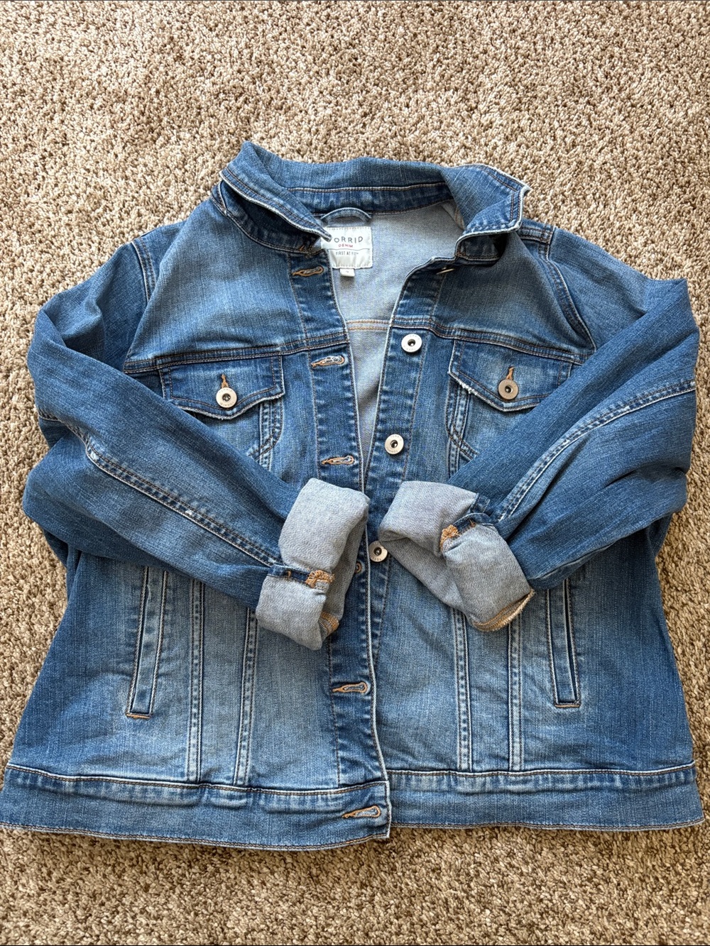torrid Classic Medium Blue Denim Jacket with Rolled Cuffs